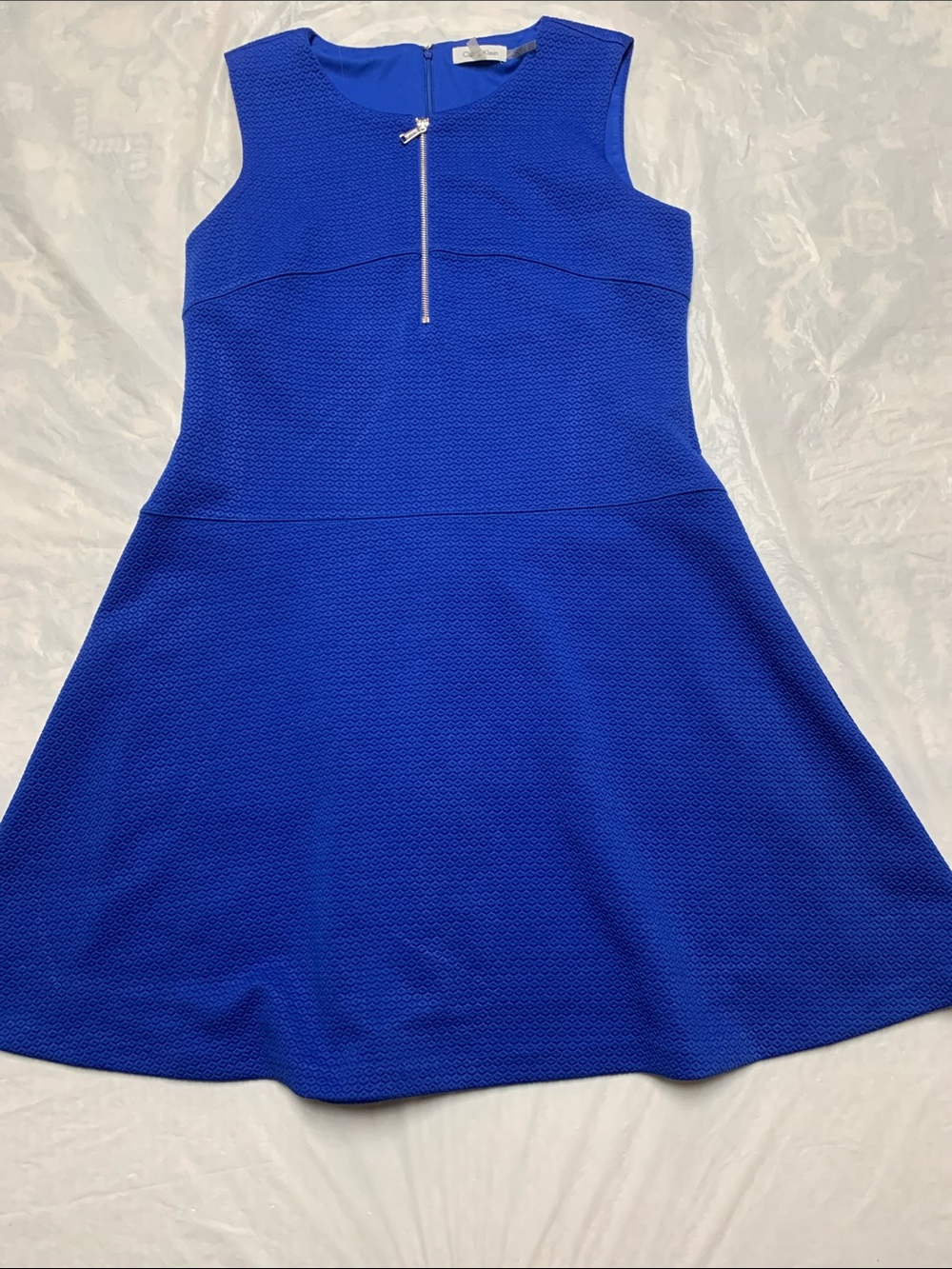 Calvin Klein Vibrant Blue Textured Fit And Flare Work Career Dress Size 16